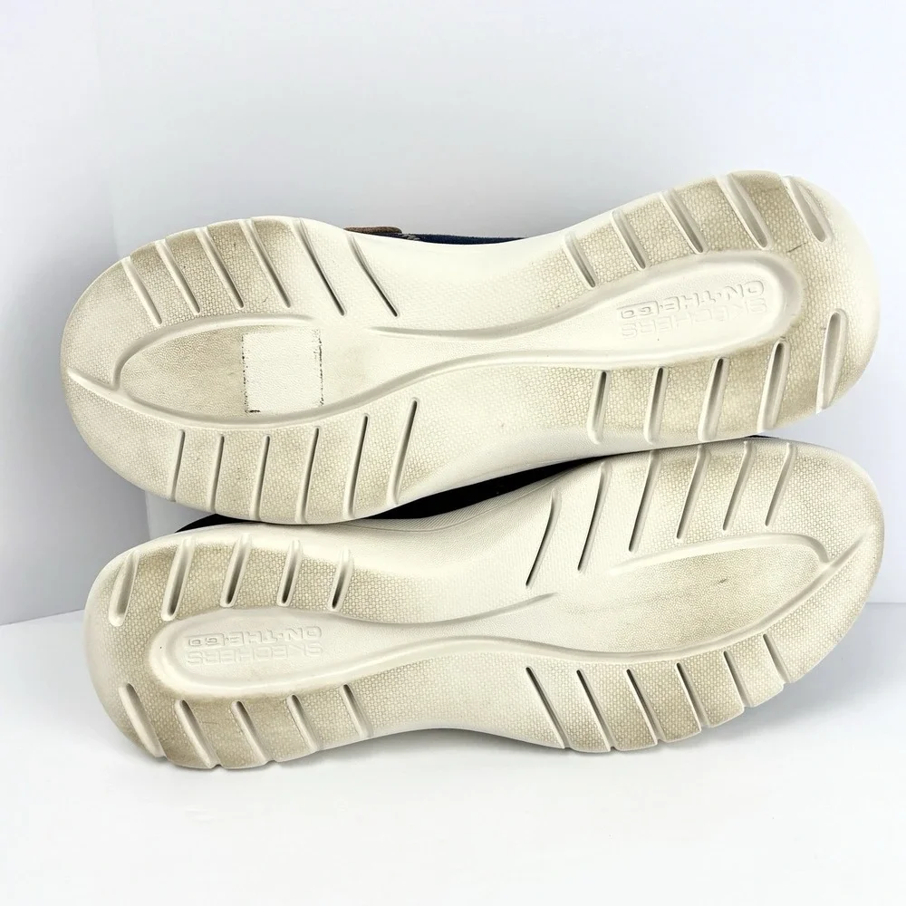 Skechers Slip-Ins Boat Shoes Navy Tan Canvas Women's 7 Air Cooled Memory